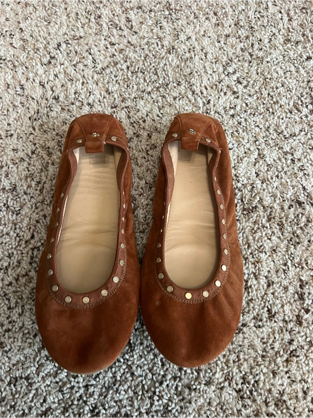 Studded Suede Ballet Flats in Rust Brown